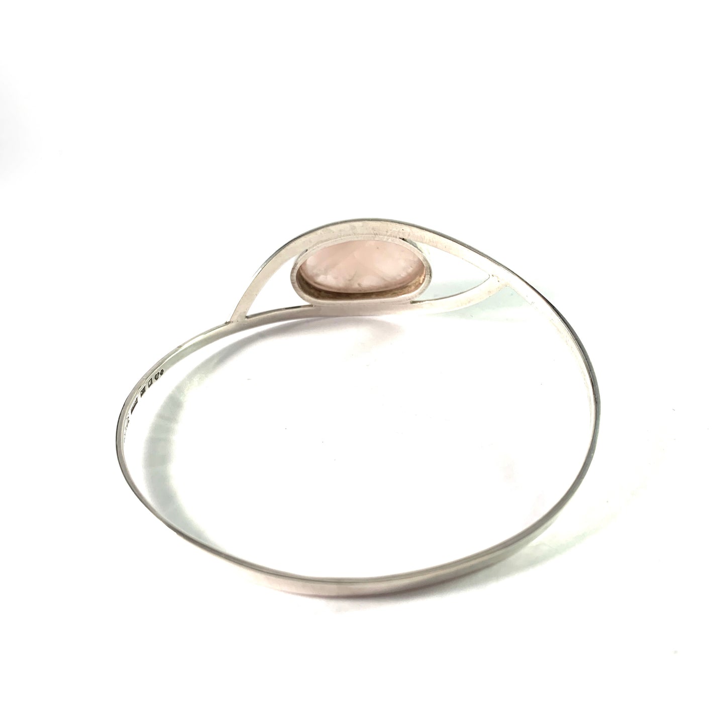 GUSSI, Sweden year 1960. Sterling Silver Rose Quartz Bangle Bracelet.