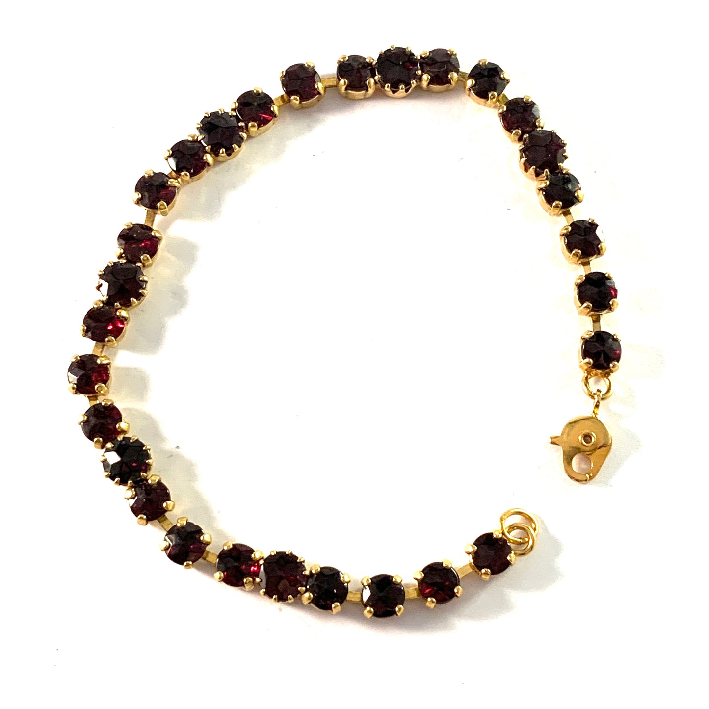 Vintage Mid Century Bohemian Garnet Gilt Metal Bracelet.