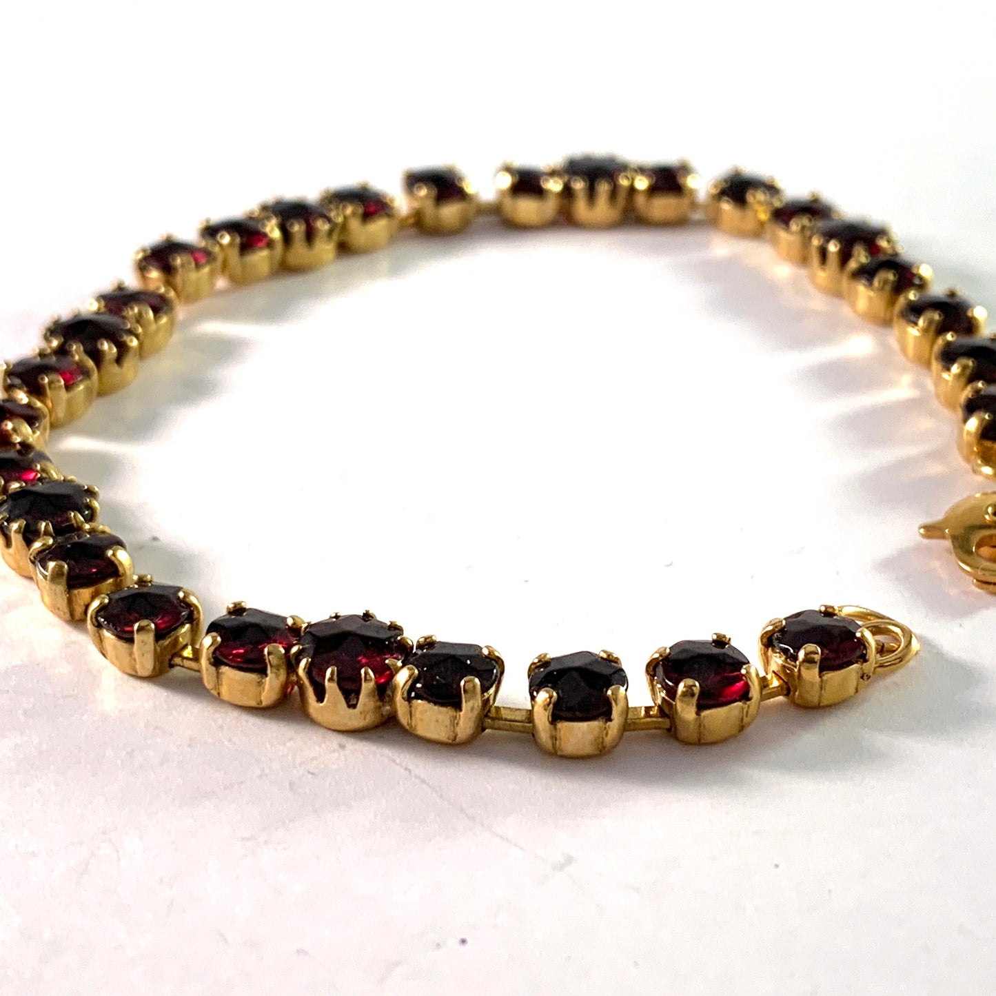 Vintage Mid Century Bohemian Garnet Gilt Metal Bracelet.