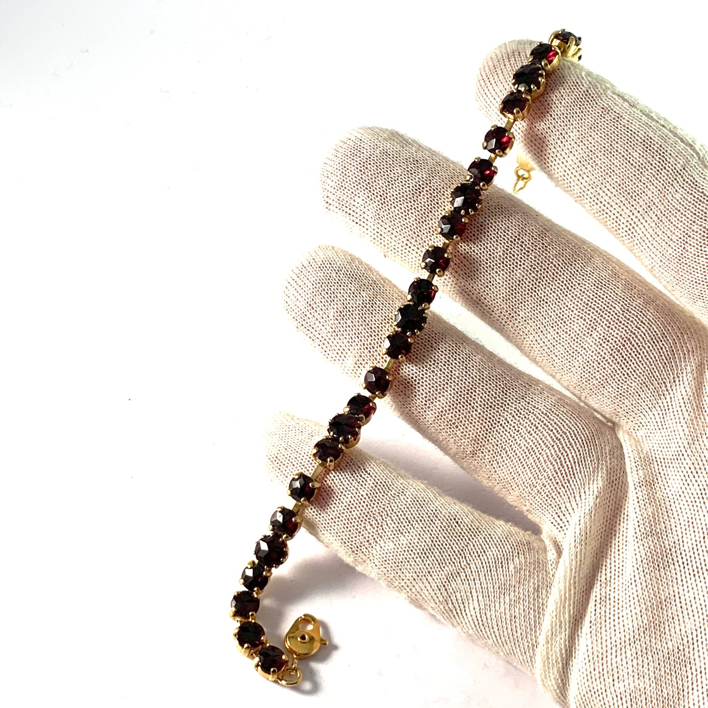 Vintage Mid Century Bohemian Garnet Gilt Metal Bracelet.