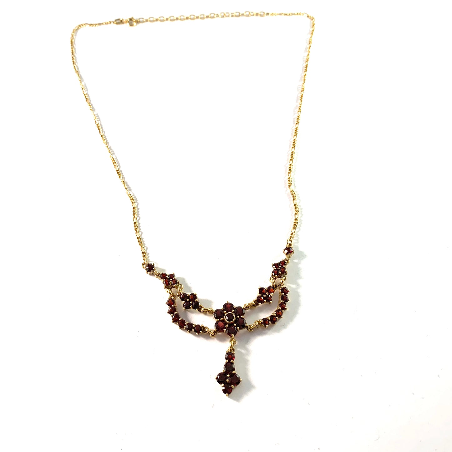 Vintage Mid Century Gilt Sterling Silver Bohemian Garnet Necklace.