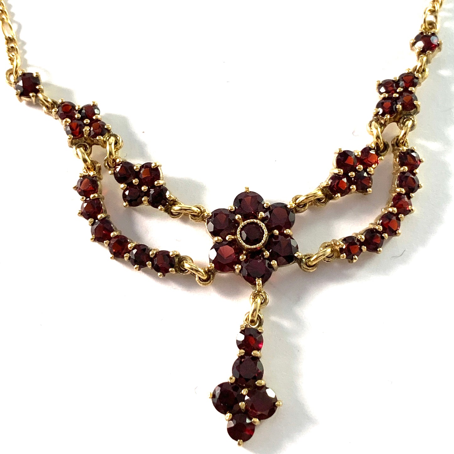 Vintage Mid Century Gilt Sterling Silver Bohemian Garnet Necklace.