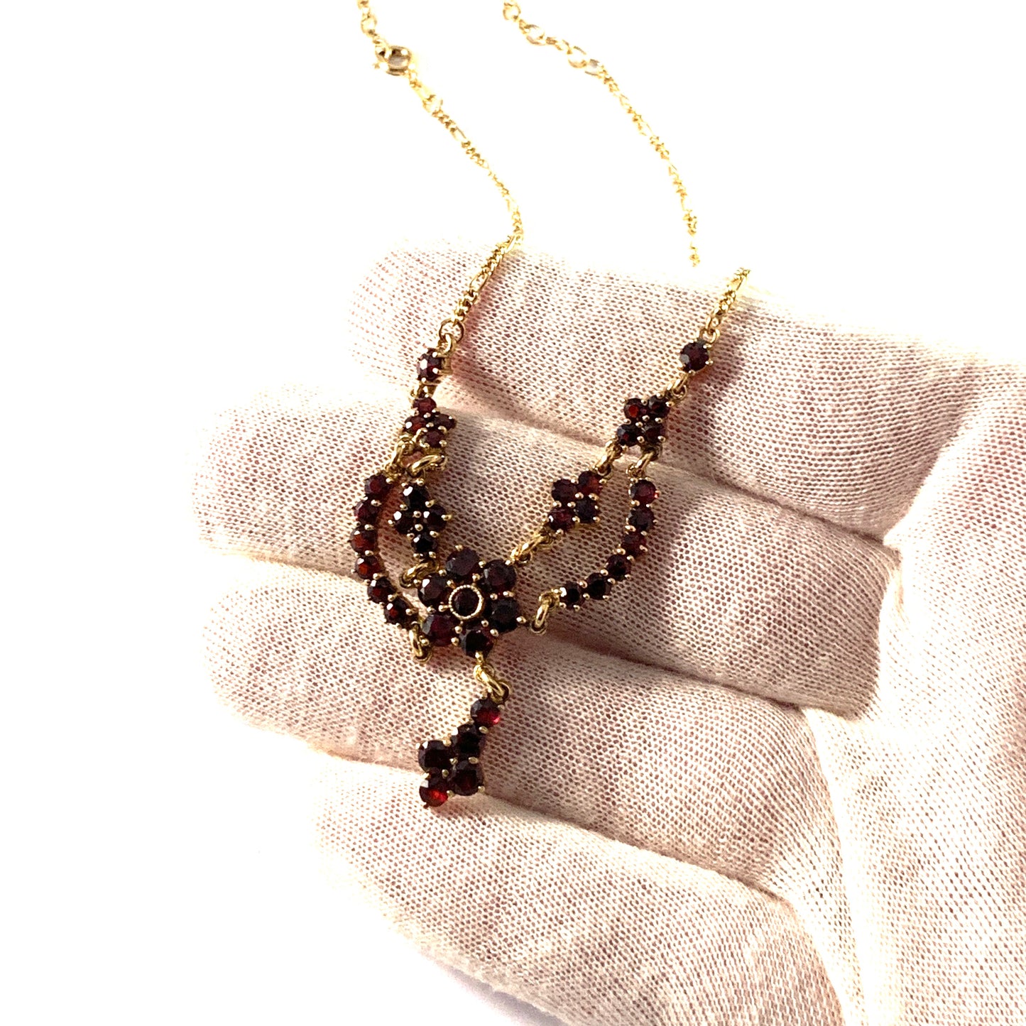 Vintage Mid Century Gilt Sterling Silver Bohemian Garnet Necklace.