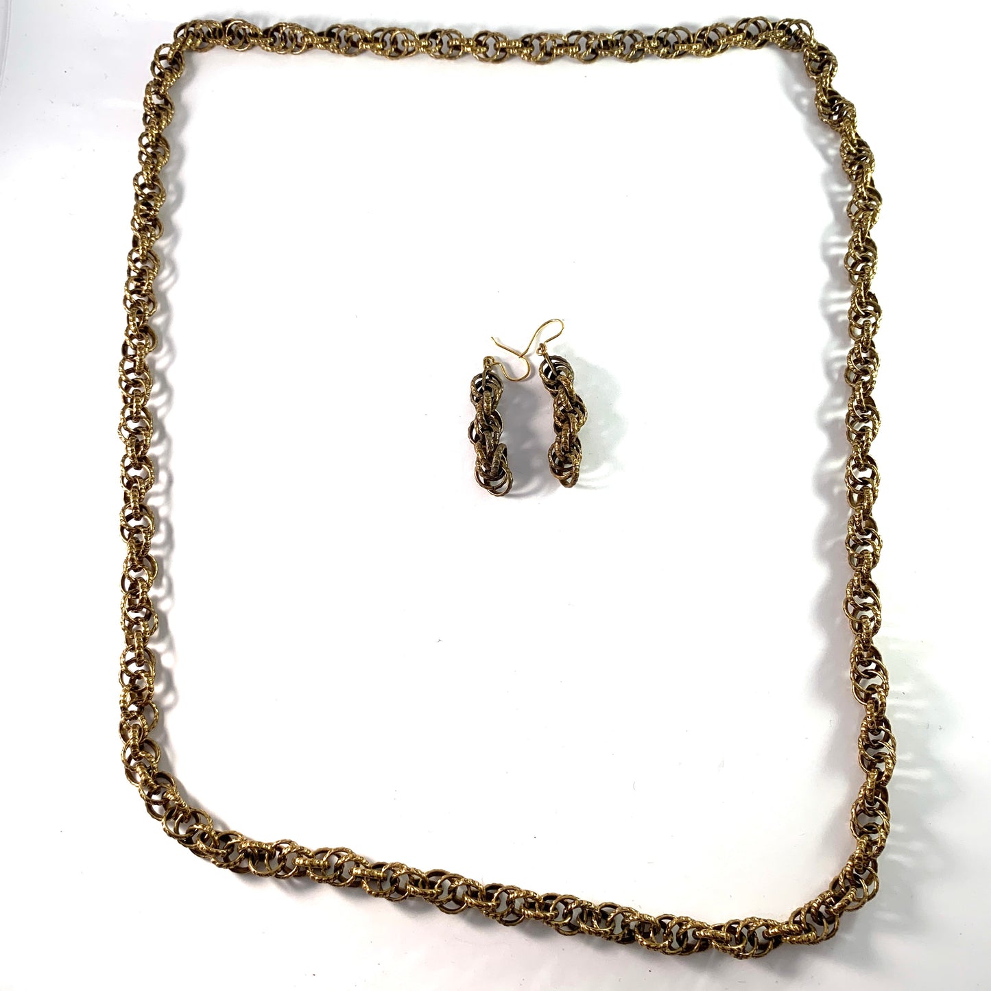 Kalevala Koru, Finland 1970s. Long Necklace and Earrings. Bronze. Boxed.