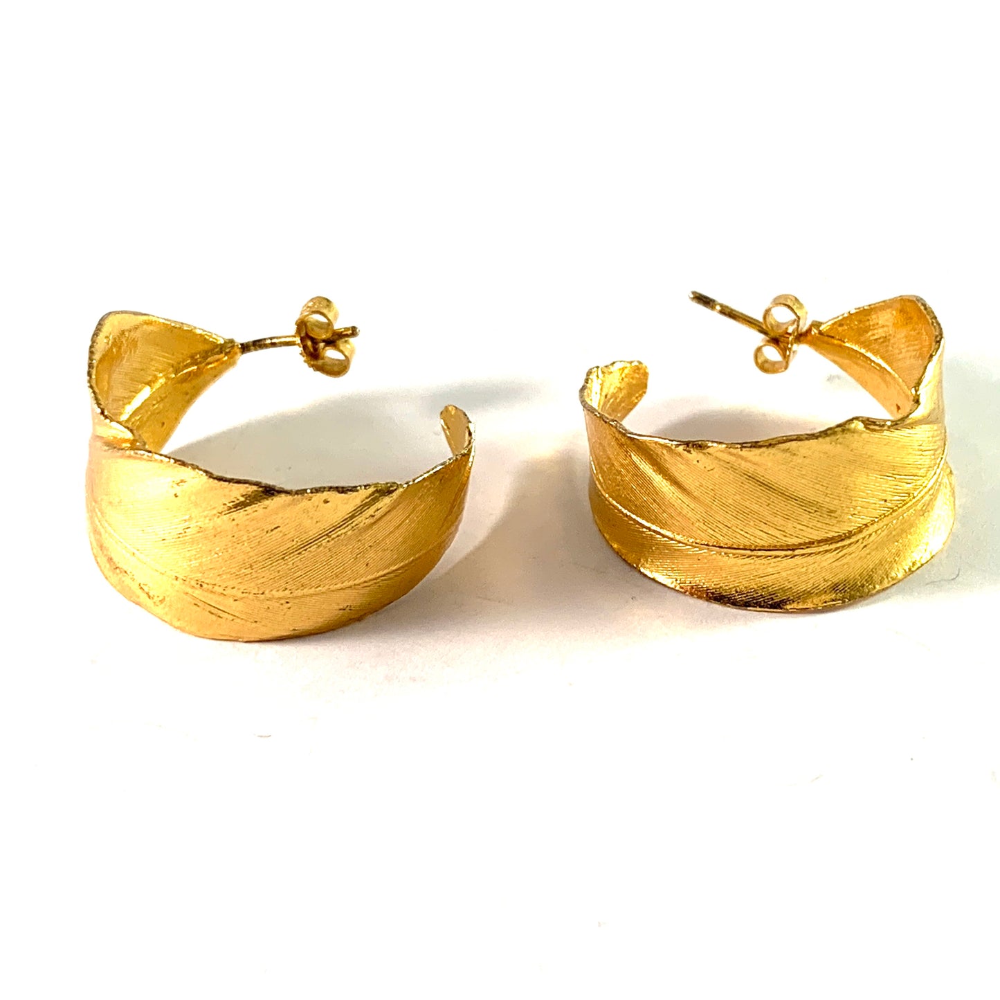 Flora Danica, Denmark, Vintage Large Pair Of Gilt Sterling Silver Earrings.