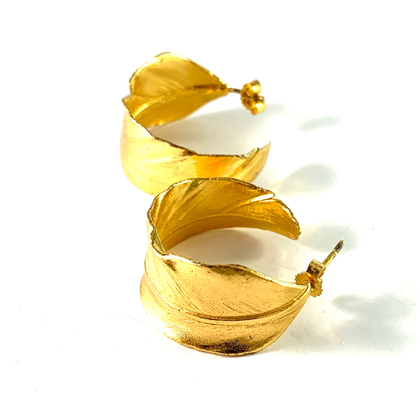 Flora Danica, Denmark, Vintage Large Pair Of Gilt Sterling Silver Earrings.