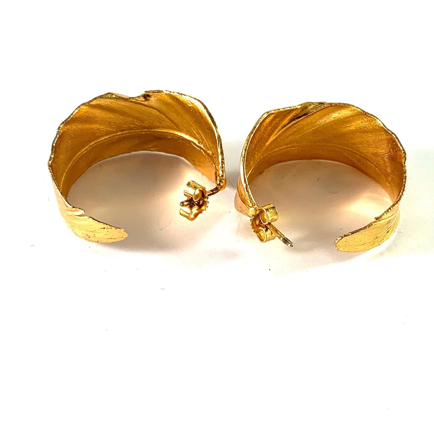 Flora Danica, Denmark, Vintage Large Pair Of Gilt Sterling Silver Earrings.