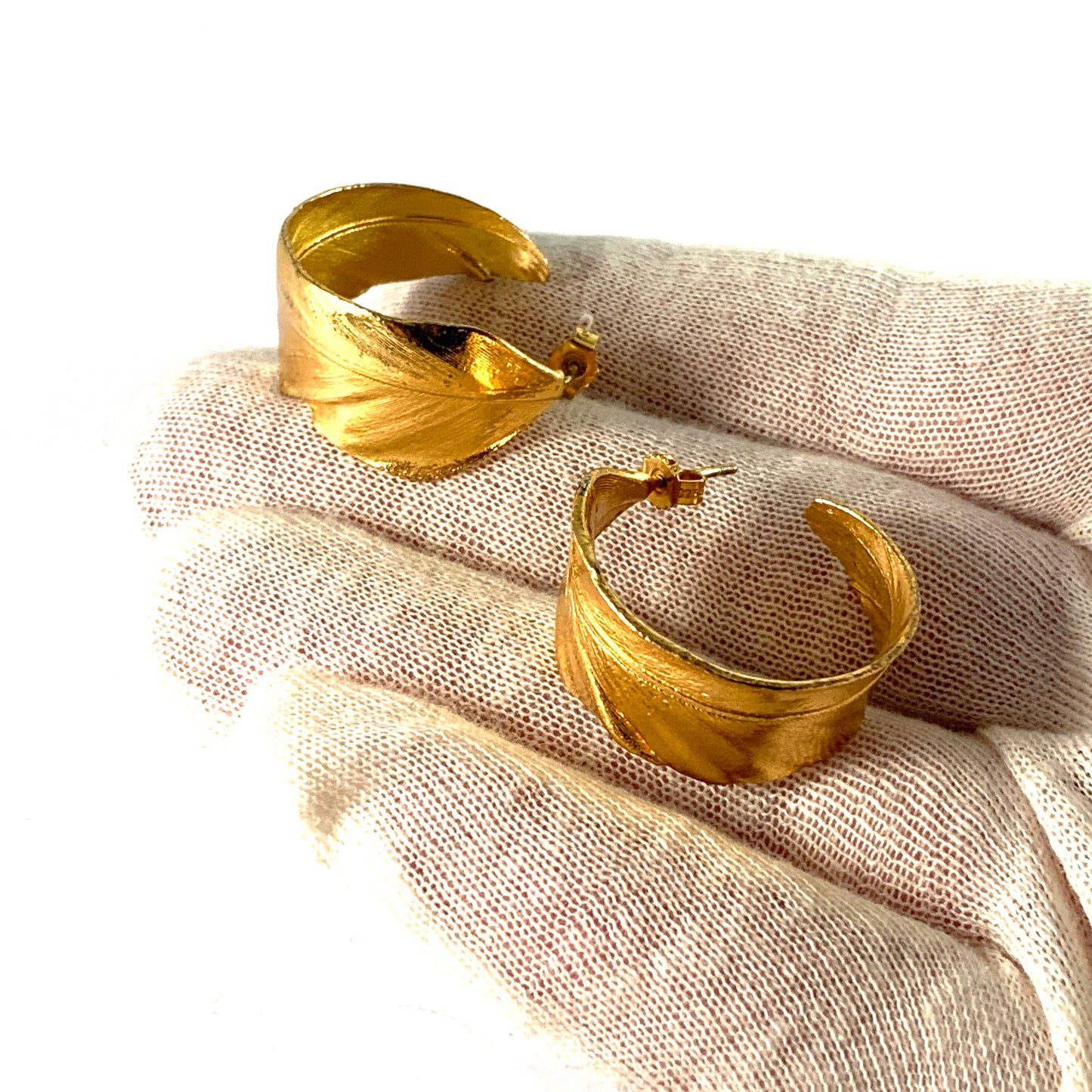 Flora Danica, Denmark, Vintage Large Pair Of Gilt Sterling Silver Earrings.