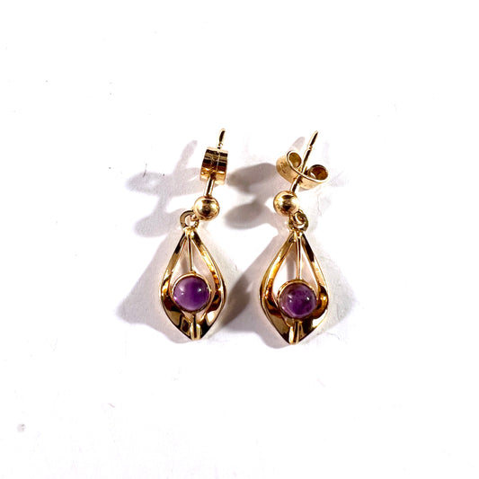 G Dahlgren, Sweden 1962. Vintage Mid-Century 18k Gold Amethyst Earrings.