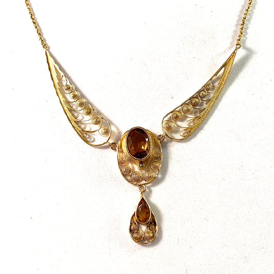 J Petterson, Sweden 1905. Edwardian Antique Jugendstil 18k Gold Citrine Necklace