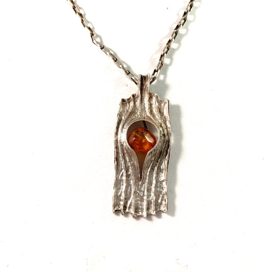 Ostseeschmuck, Germany 1960s 835 Silver Baltic Amber Pendant Necklace.