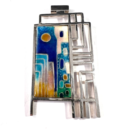 Israel Large Vintage Sterling Silver Enamel Pendant.