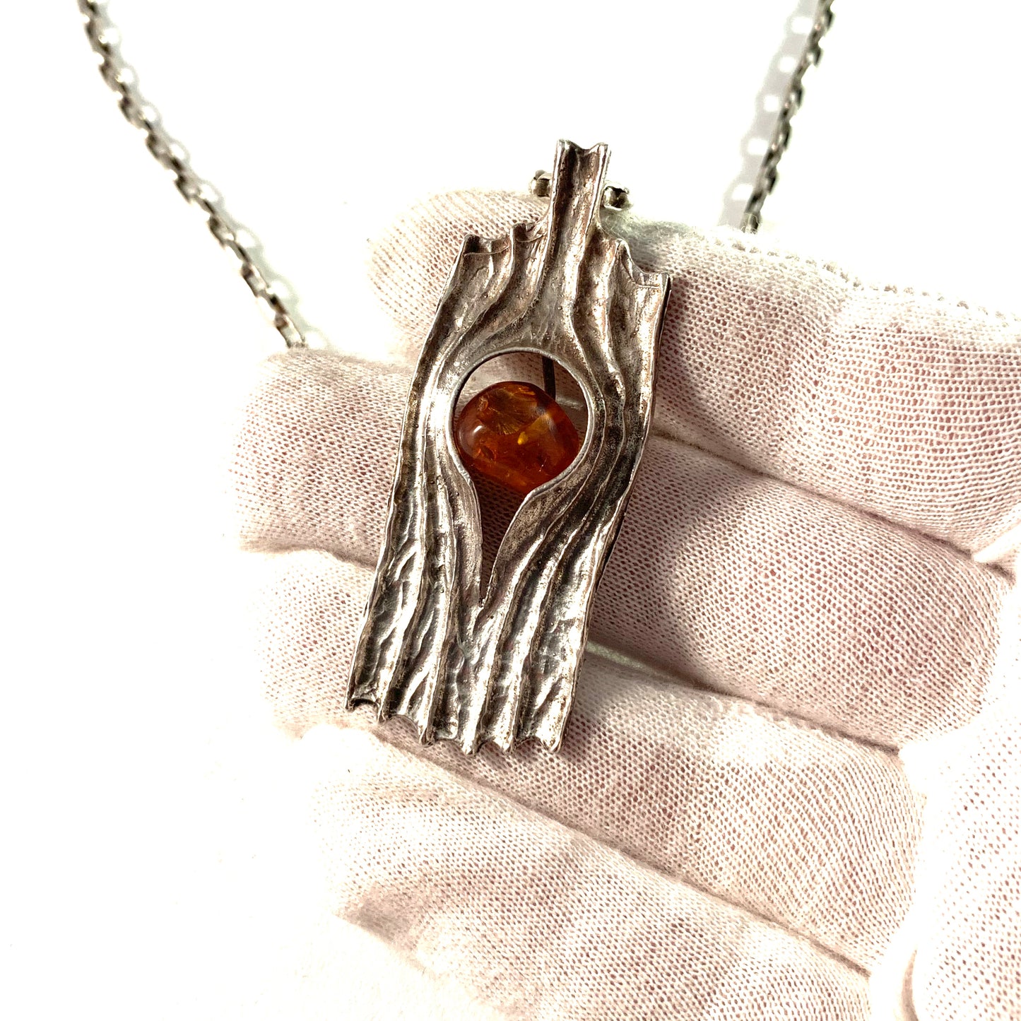 Ostseeschmuck, Germany 1960s 835 Silver Baltic Amber Pendant Necklace.