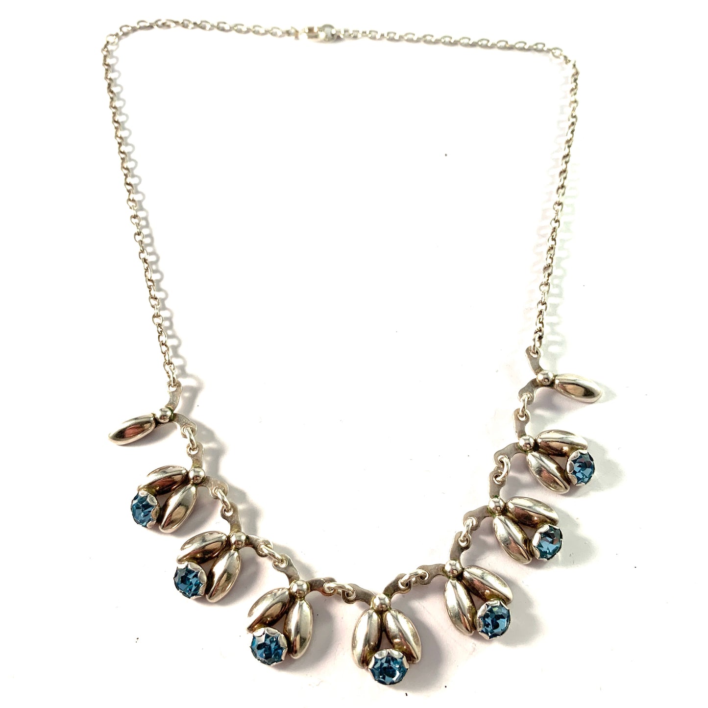 Herman Siersbøl Denmark 1960s. Sterling Silver Ice Blue Paste Stone Necklace.