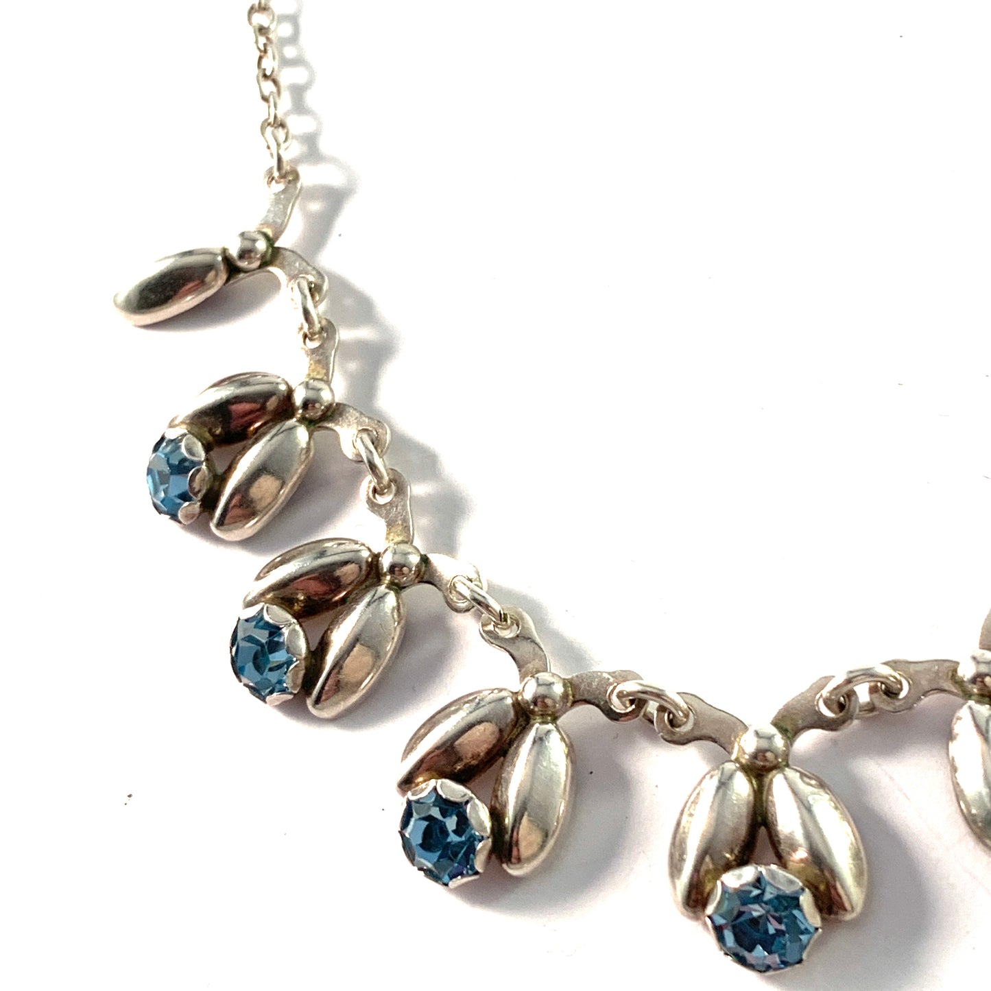 Herman Siersbøl Denmark 1960s. Sterling Silver Ice Blue Paste Stone Necklace.