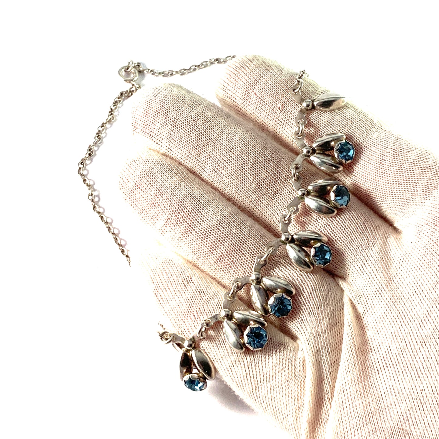 Herman Siersbøl Denmark 1960s. Sterling Silver Ice Blue Paste Stone Necklace.