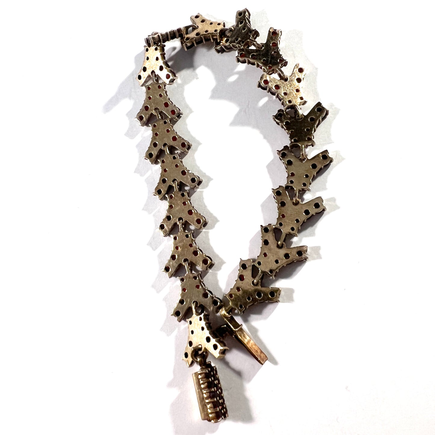 Vintage 1930s Art Deco Solid 830 Silver Bohemian Garnet Bracelet.