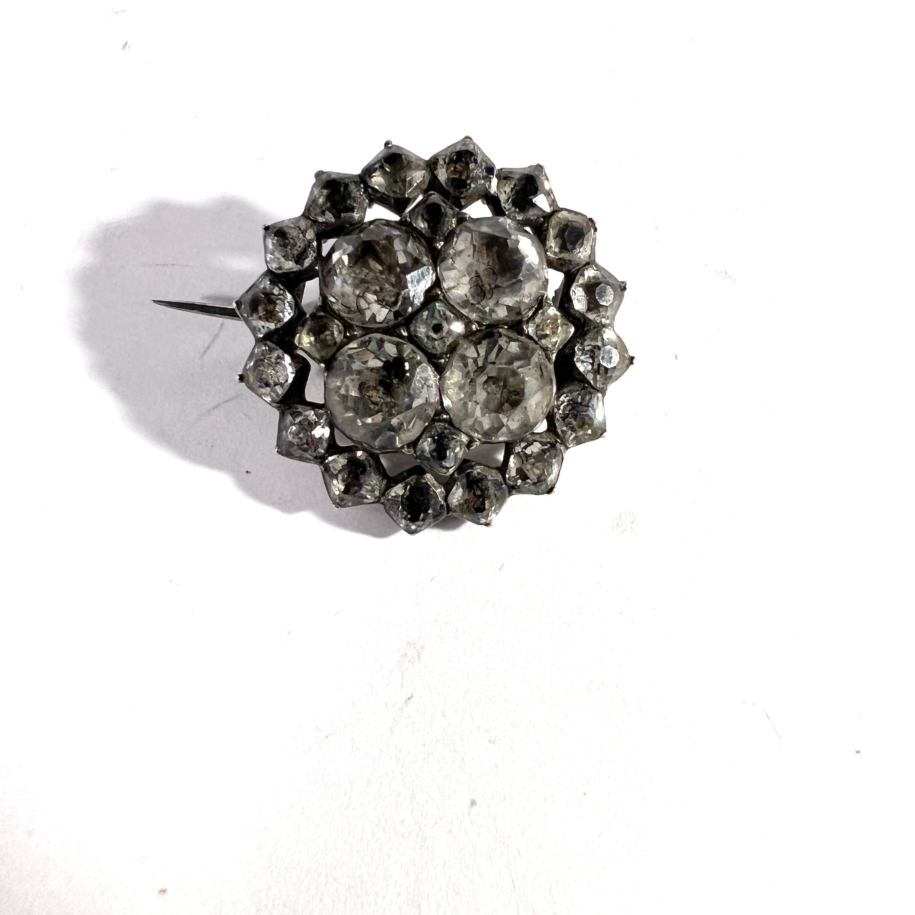 Antique Georgian early 1800s Solid Silver Black Dot Paste Brooch Pin.