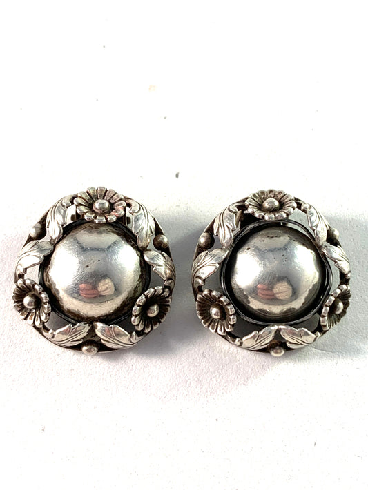 Niels Erik From, Denmark 1950s Vintage Sterling Silver Large Clip-on Earrings