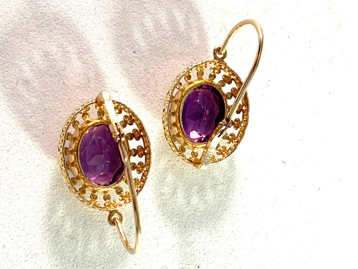 Vintage Mid Century 14k Gold Amethyst Earrings.