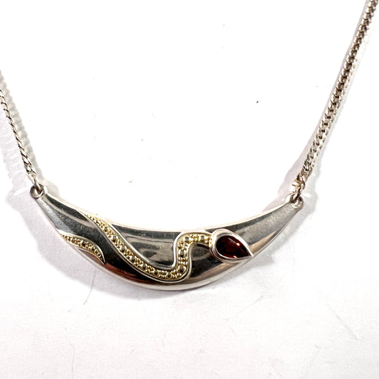 Maker K-ma, Finland. Vintage Sterling Silver Garnet Necklace.