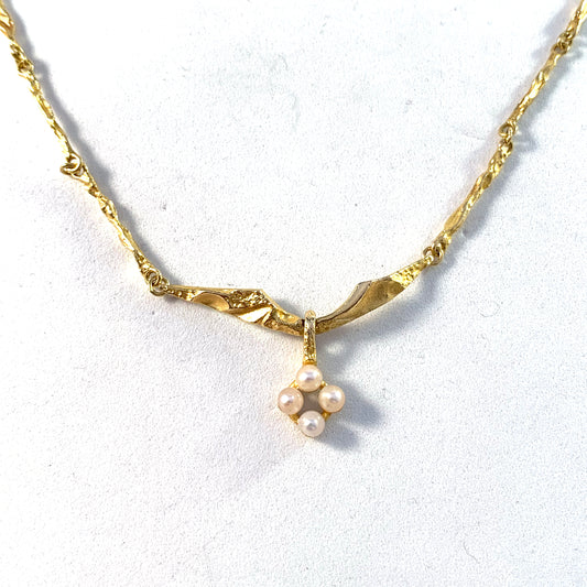 Lapponia, Finland Vintage 18k Gold Cultured Pearl Necklace.