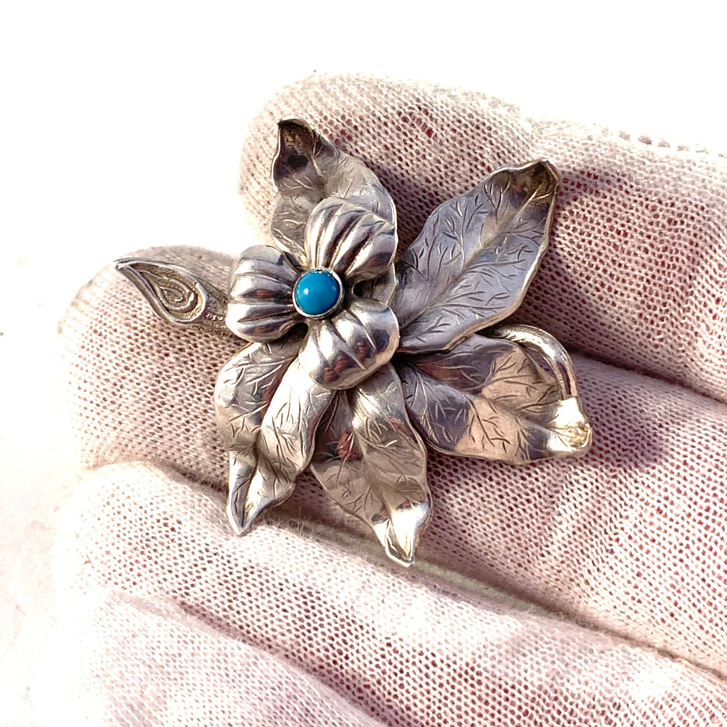 Pinco, Stockholm year 1953 Mid Century Solid Silver Turquoise Brooch.