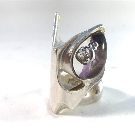 Bjorn Weckstrom for Lapponia Finland year 1974 Sterling Silver Acrylic Ring. Design: Kohoutek