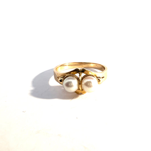 Warsaw Poland Vintage 14k Gold Pearl Ring.