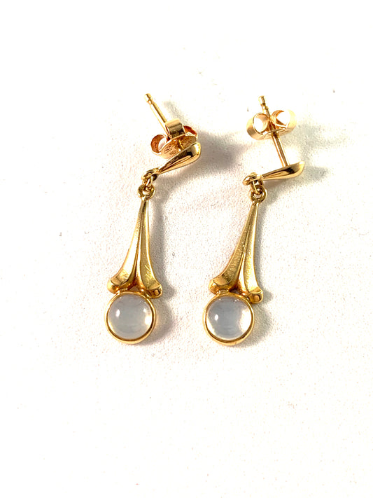 Sweden, Vintage 18k Gold Moonstone Earrings.