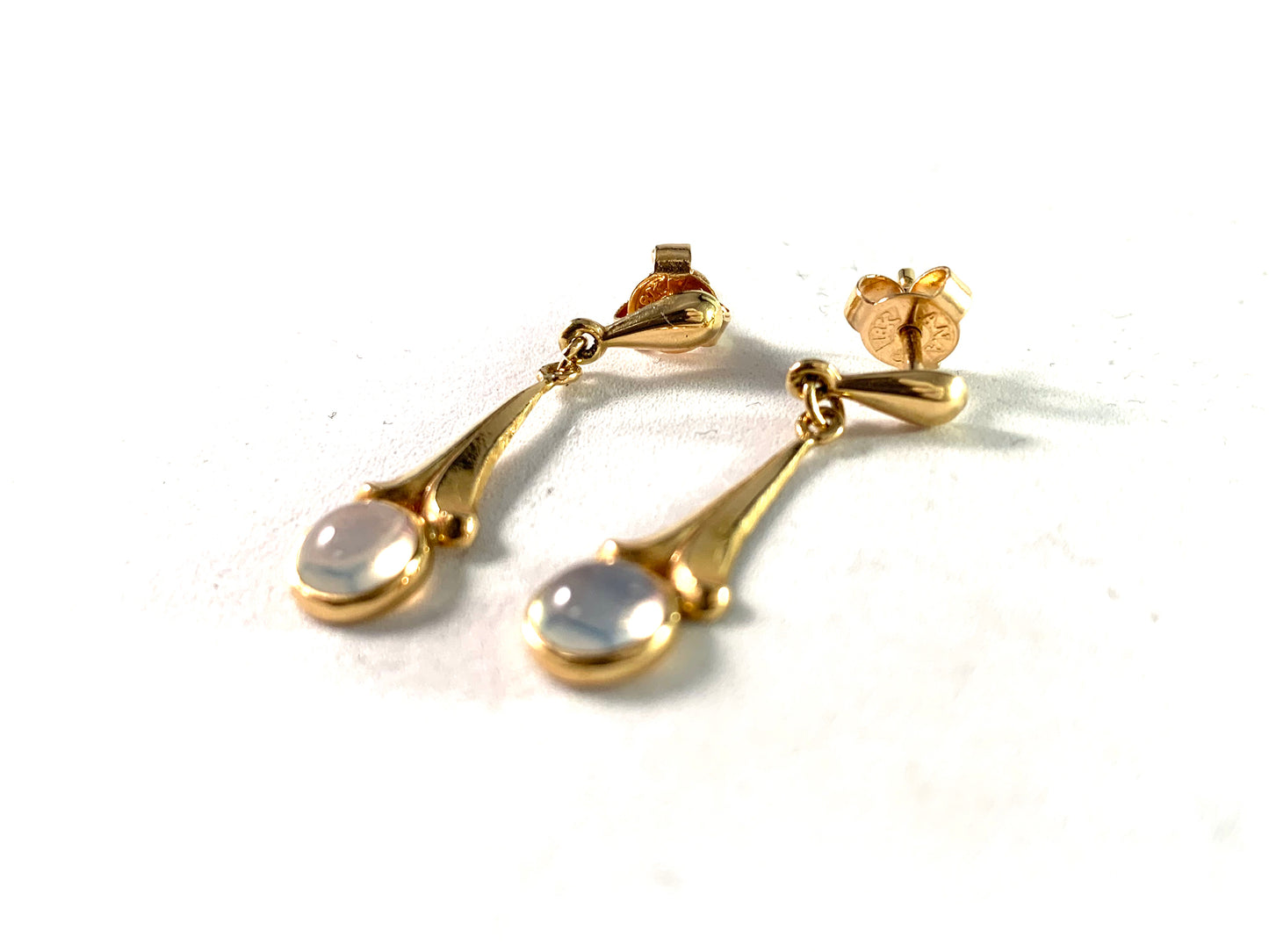 Sweden, Vintage 18k Gold Moonstone Earrings.