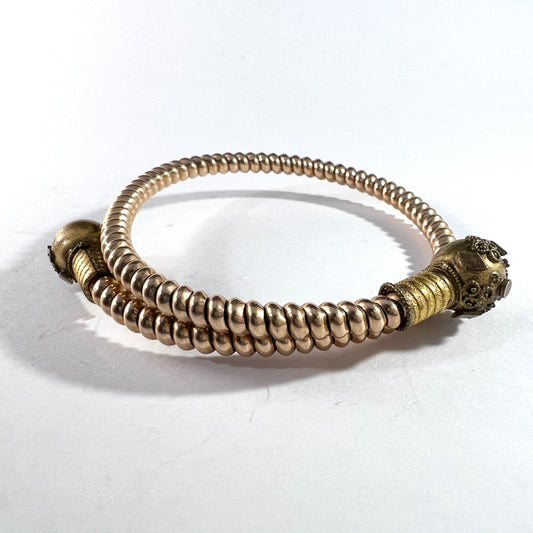 Antique Etruscan Revival Bypass Bangle Bracelet