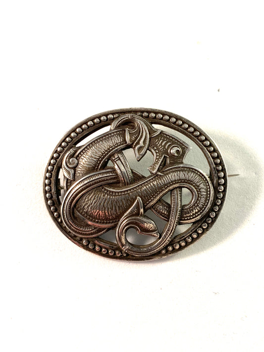 David Andersen, Norway 1888-1925 Antique Silver Norse Dragon Viking Brooch.