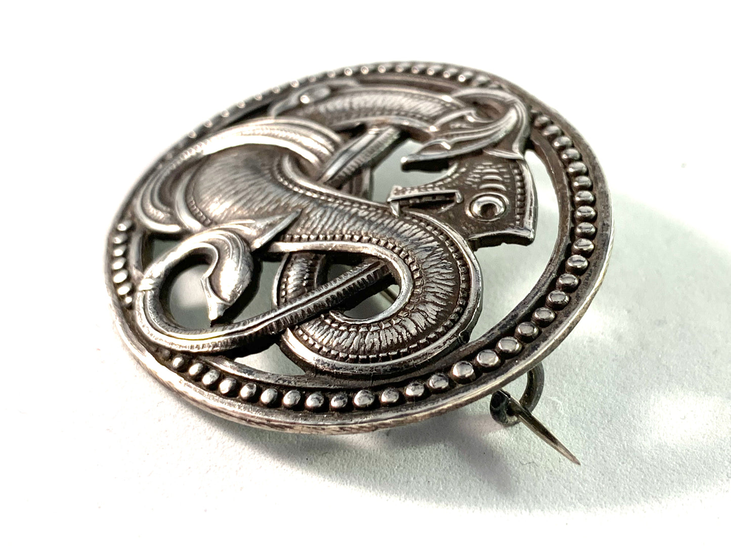 David Andersen, Norway 1888-1925 Antique Silver Norse Dragon Viking Brooch.