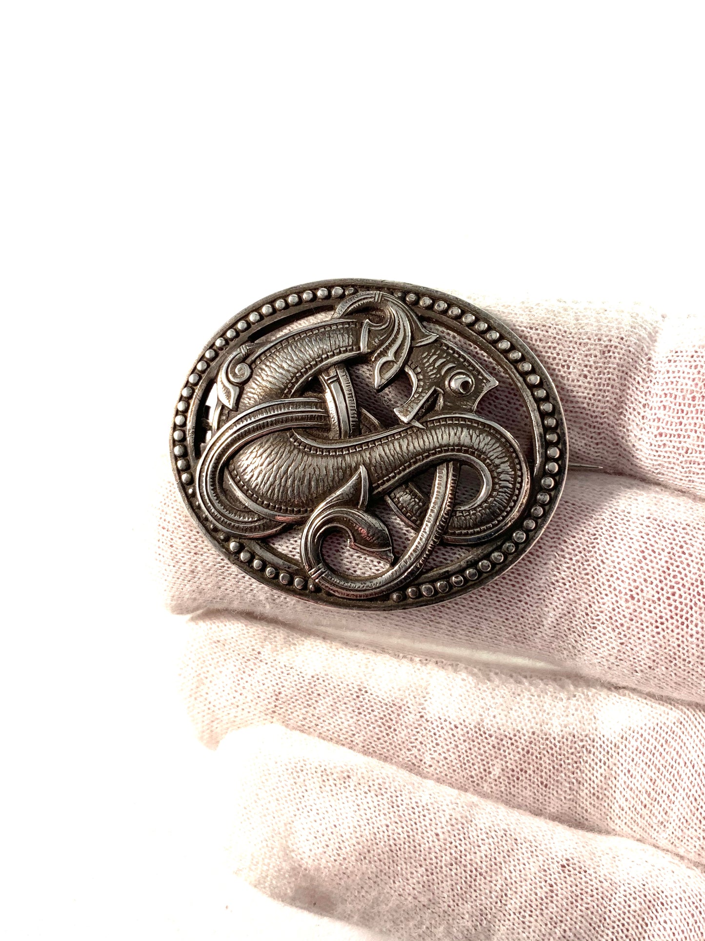 David Andersen, Norway 1888-1925 Antique Silver Norse Dragon Viking Brooch.