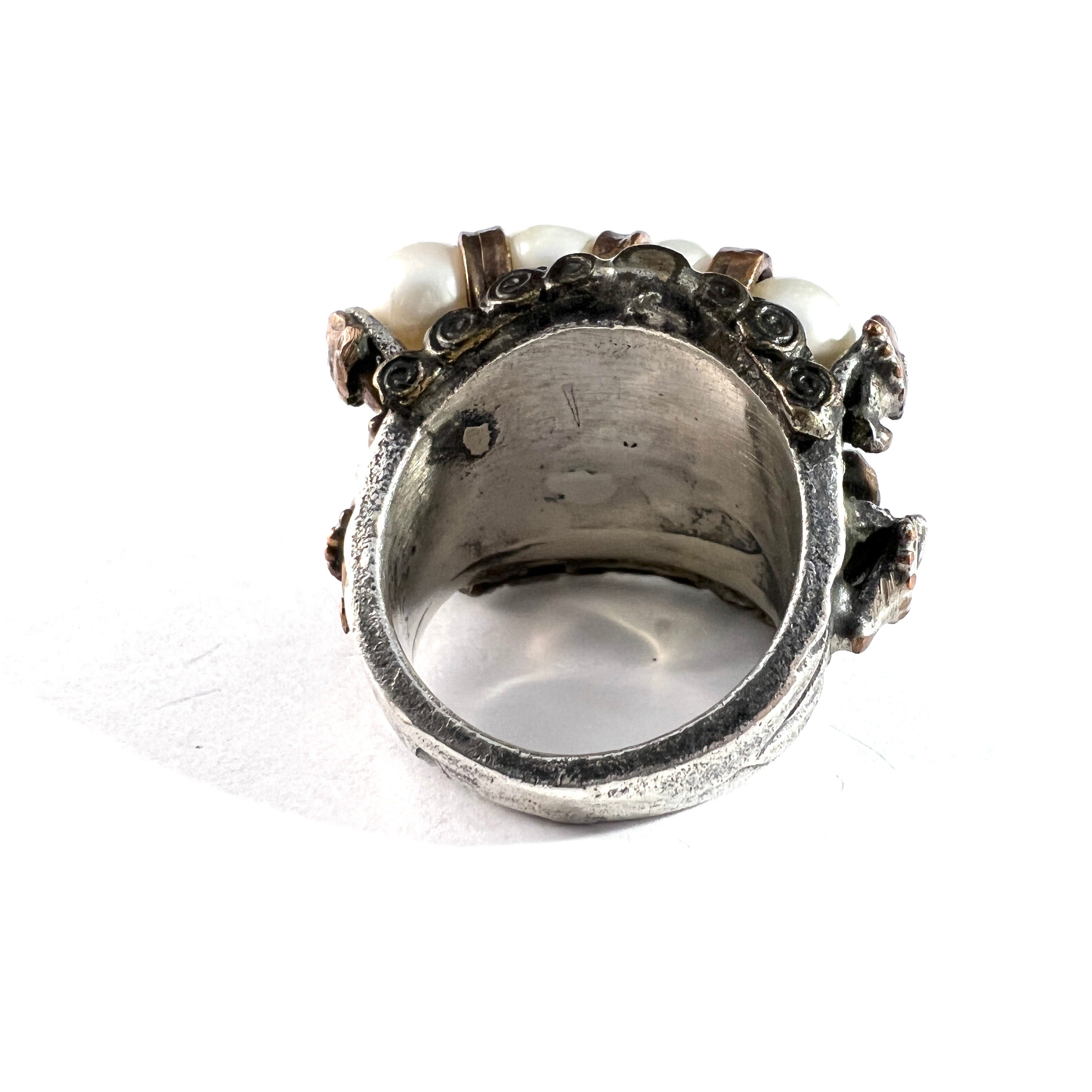 Vintage Chunky Sterling Silver Multi Stone Ring.