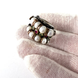 Vintage Chunky Sterling Silver Multi Stone Ring.