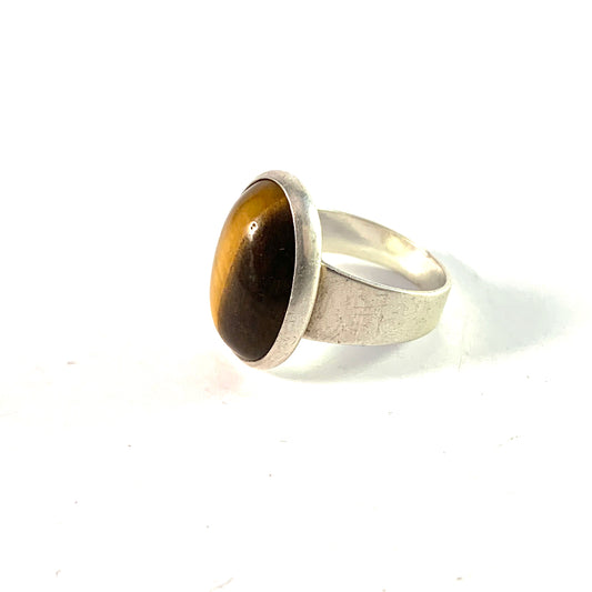 Swedish Import 1960s Solid 835 Silver Tiger Eye Ring
