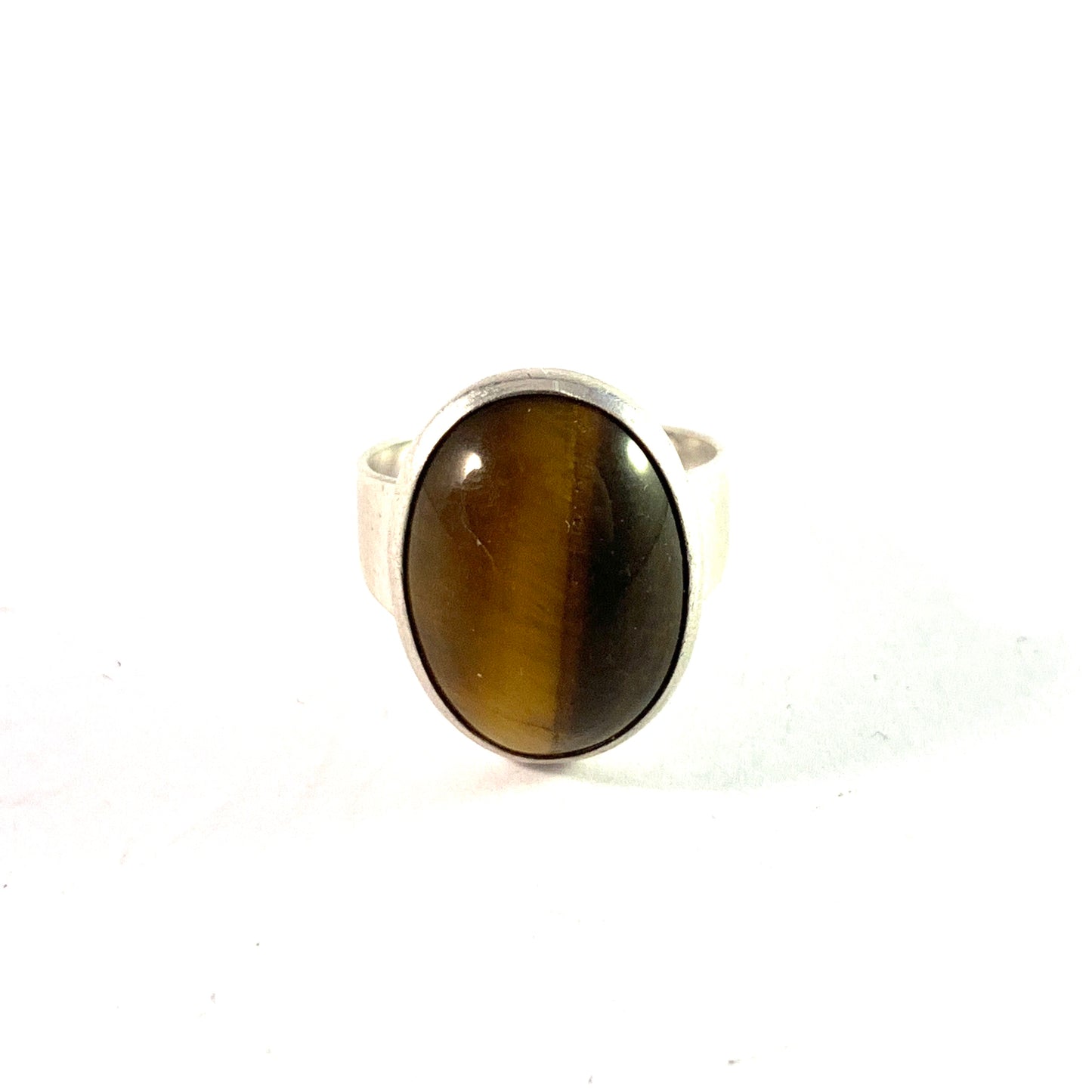 Swedish Import 1960s Solid 835 Silver Tiger Eye Ring