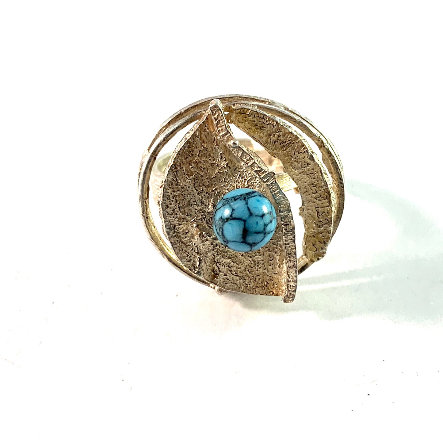 Germany 1970s. Vintage 835 Silver Faux Turquoise Ring.