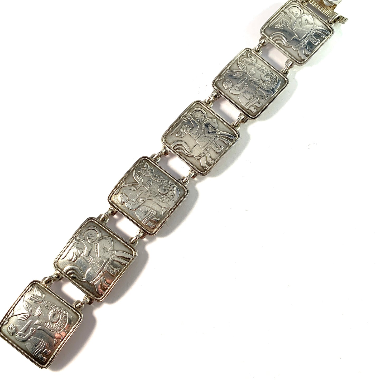 David-Andersen Norway Mid Century Silver Panel Bracelet. Design: Eventyr / Fairytale