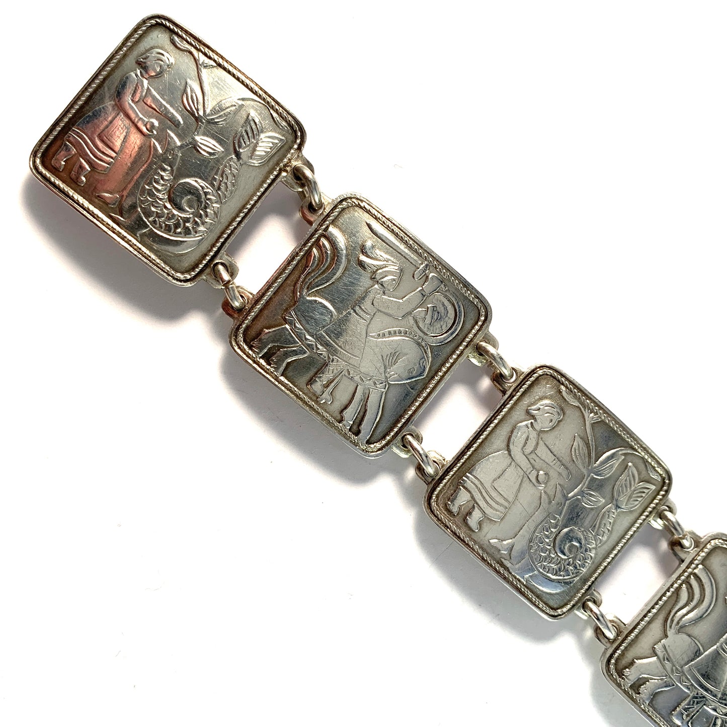 David-Andersen Norway Mid Century Silver Panel Bracelet. Design: Eventyr / Fairytale