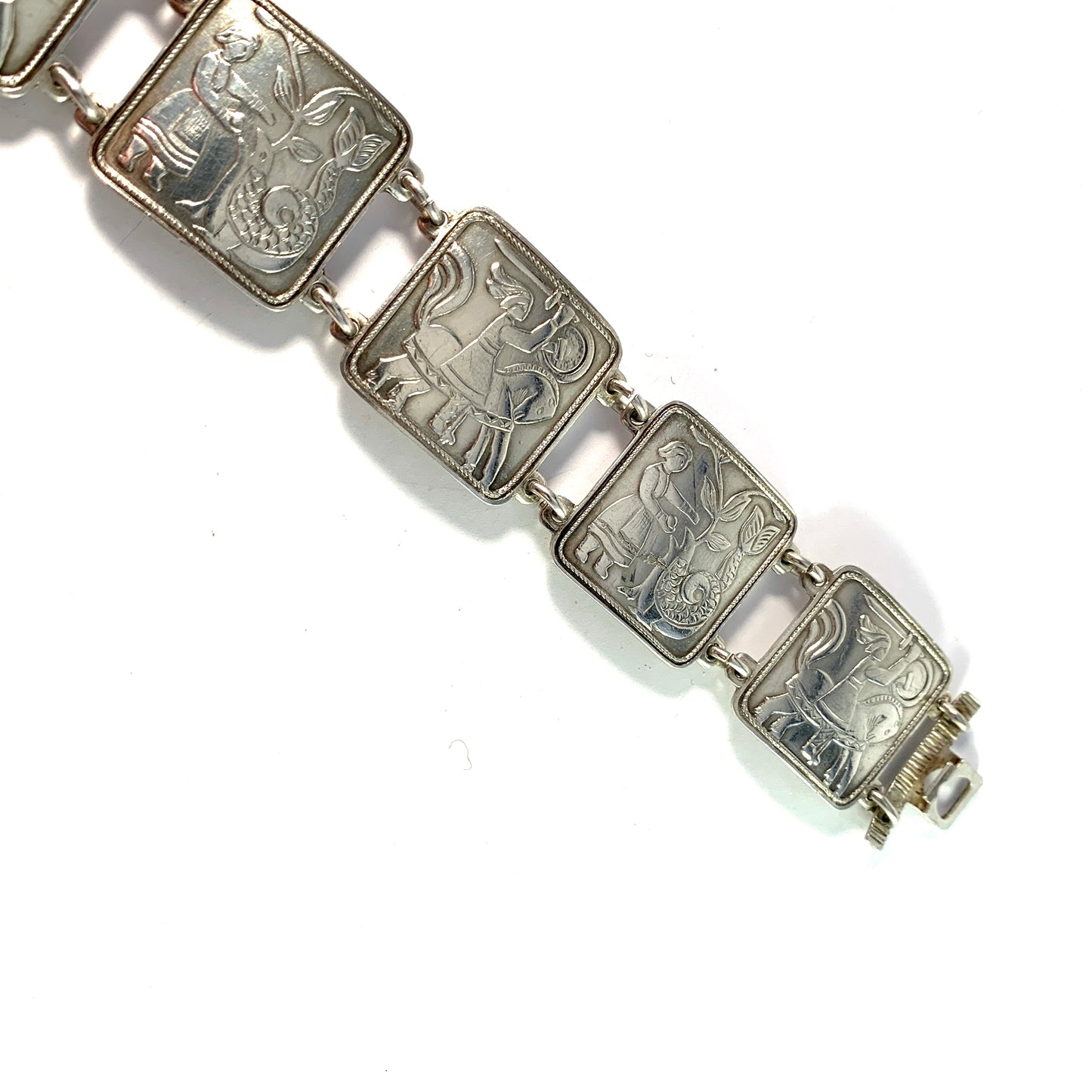 David-Andersen Norway Mid Century Silver Panel Bracelet. Design: Eventyr / Fairytale