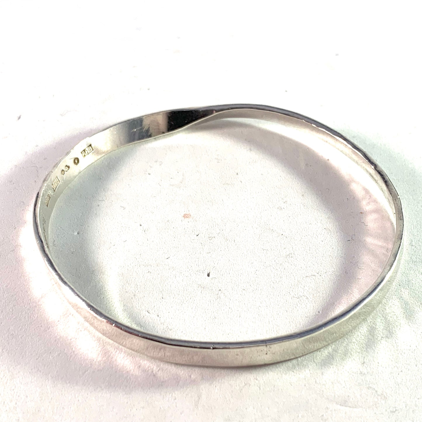 B Liljedahl, Stockholm 1980 Vintage Hammered Sterling Silver Bangle Bracelet