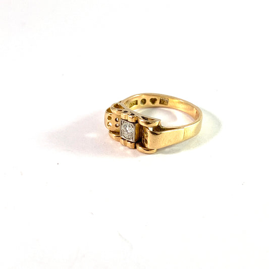 Wahlsten, Sweden 1947 Vintage 18k Gold Diamond Tank Ring
