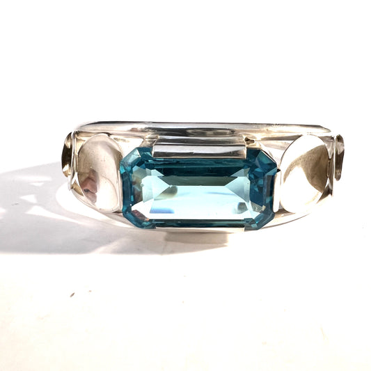 Elsbri. Stockholm 1955. Vintage Sterling Silver Intense Blue Synthetic Spinel Cuff Bracelet.