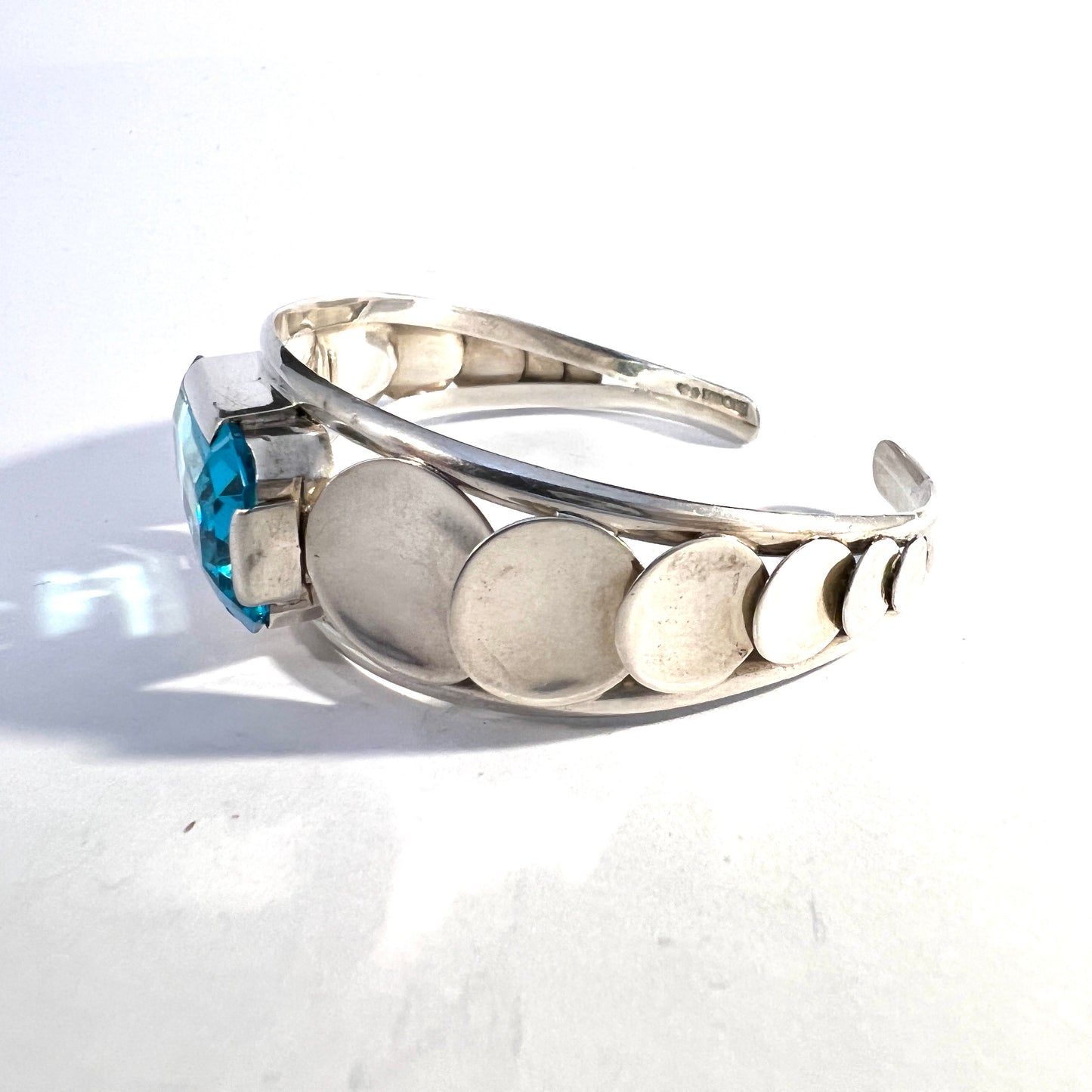 Elsbri. Stockholm 1955. Vintage Sterling Silver Intense Blue Synthetic Spinel Cuff Bracelet.