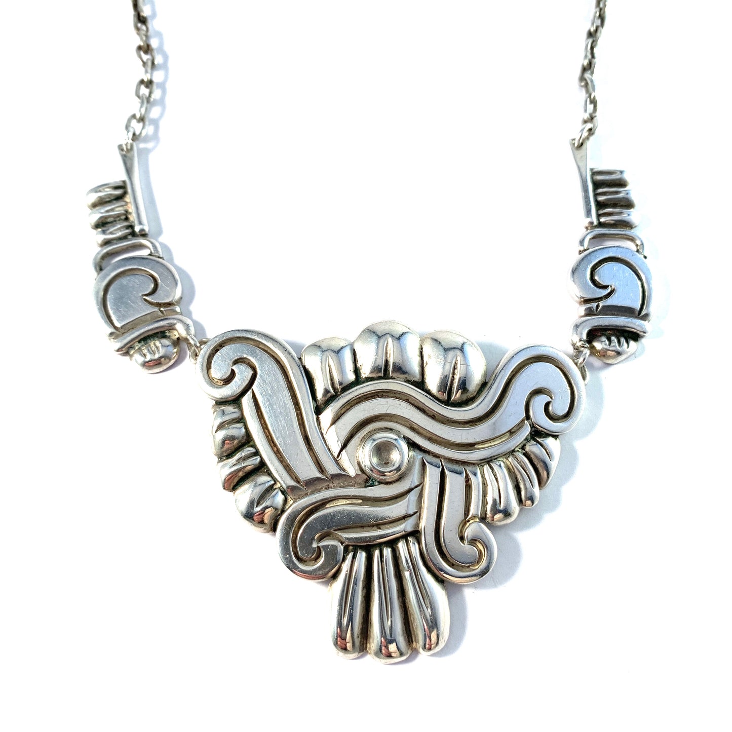 Hector Aguilar Taxco Mexico 1940s Sterling 990 Silver Necklace.