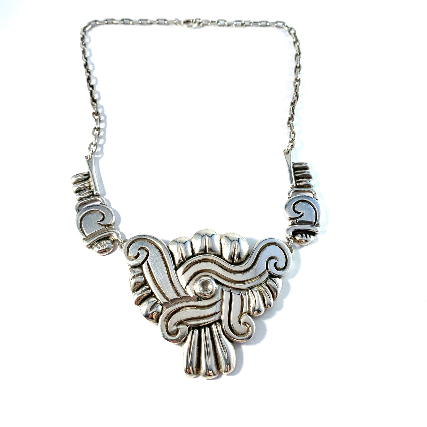 Hector Aguilar Taxco Mexico 1940s Sterling 990 Silver Necklace.