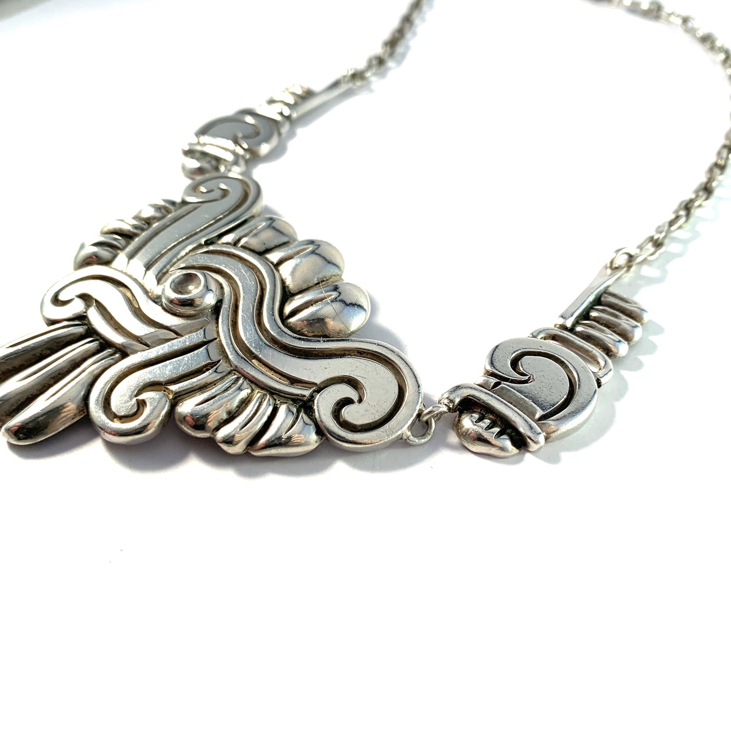 Hector Aguilar Taxco Mexico 1940s Sterling 990 Silver Necklace.